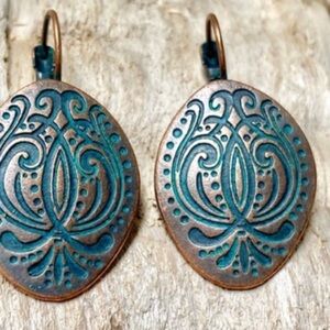 Enchanting Teal and Bronze intricate boho Gypsy Earrings